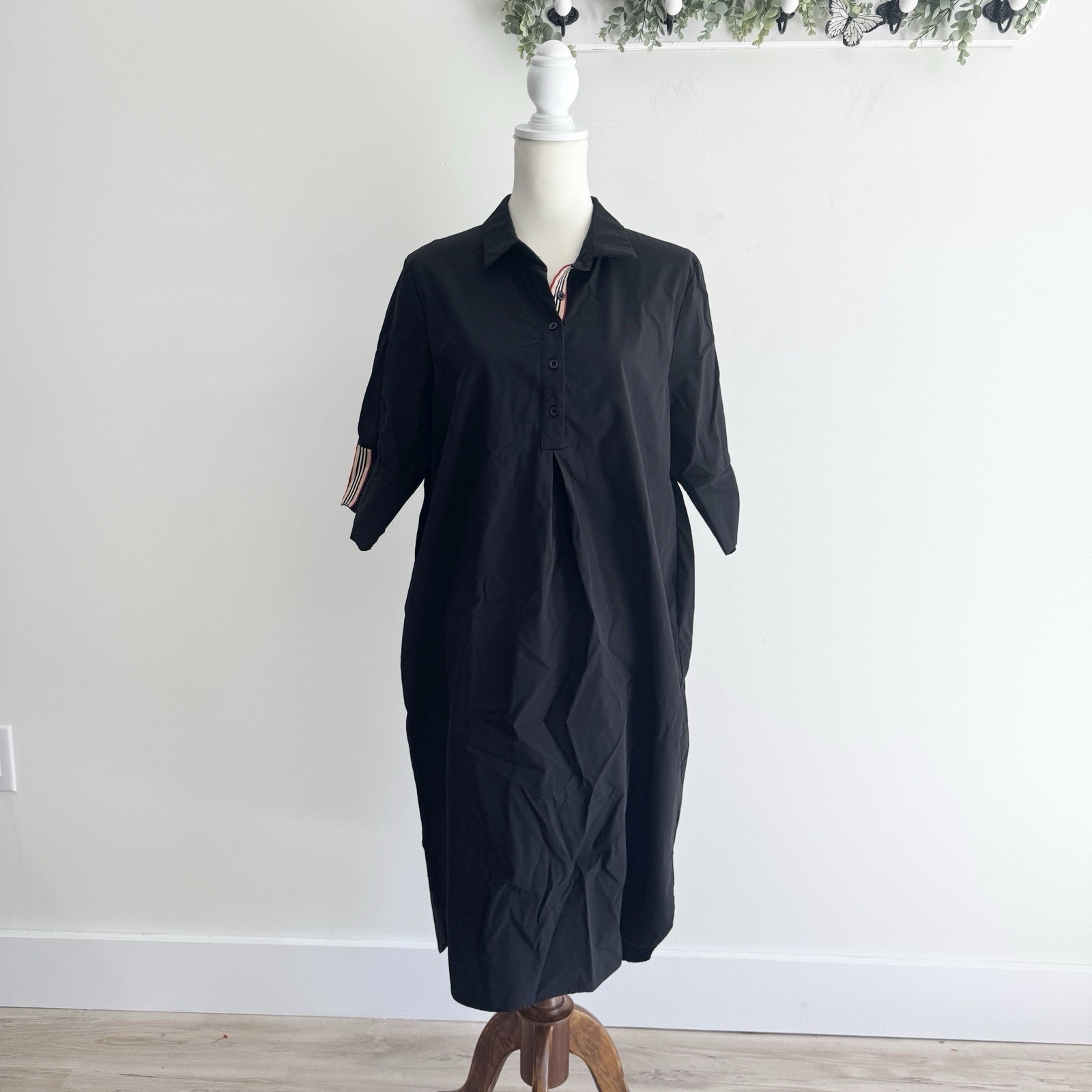 Joh. Wendi Tunic Parachute Dress Black Short Sleeves Collared Size Xl 228150